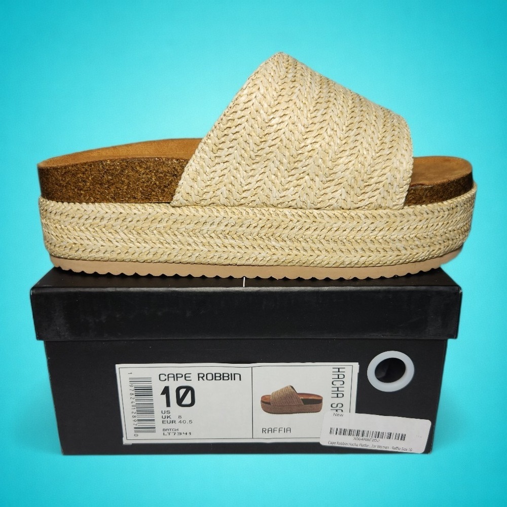 New Women's Cape Robbin Raffia Hacha Platform Slide Sandals, Size 10